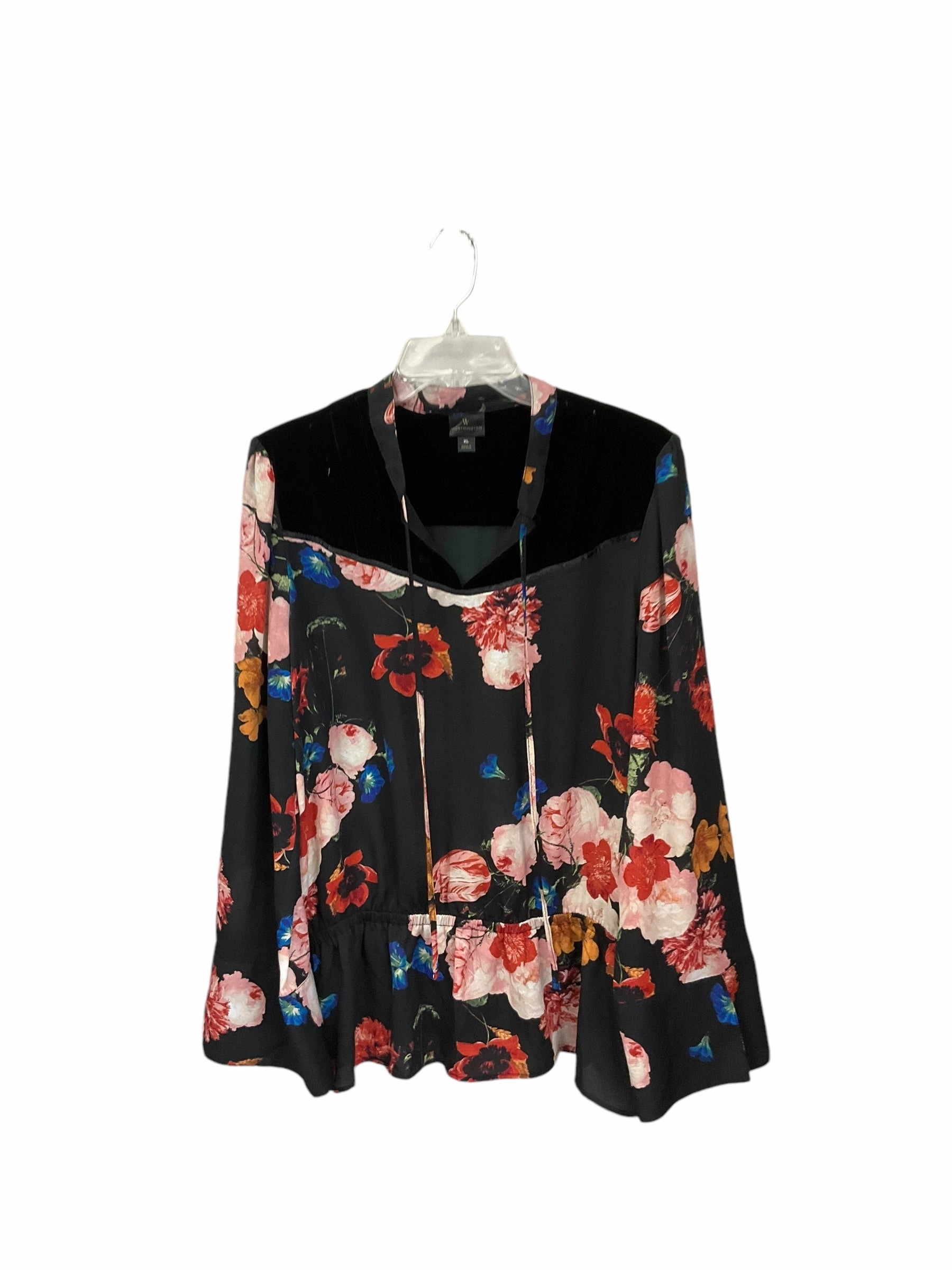 Drop Shoulder Silhouette Top Long Sleeve By Worthington In Floral Print, Size: Xl