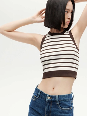 Anti Ride Up Design Striped Cropped Tank Top