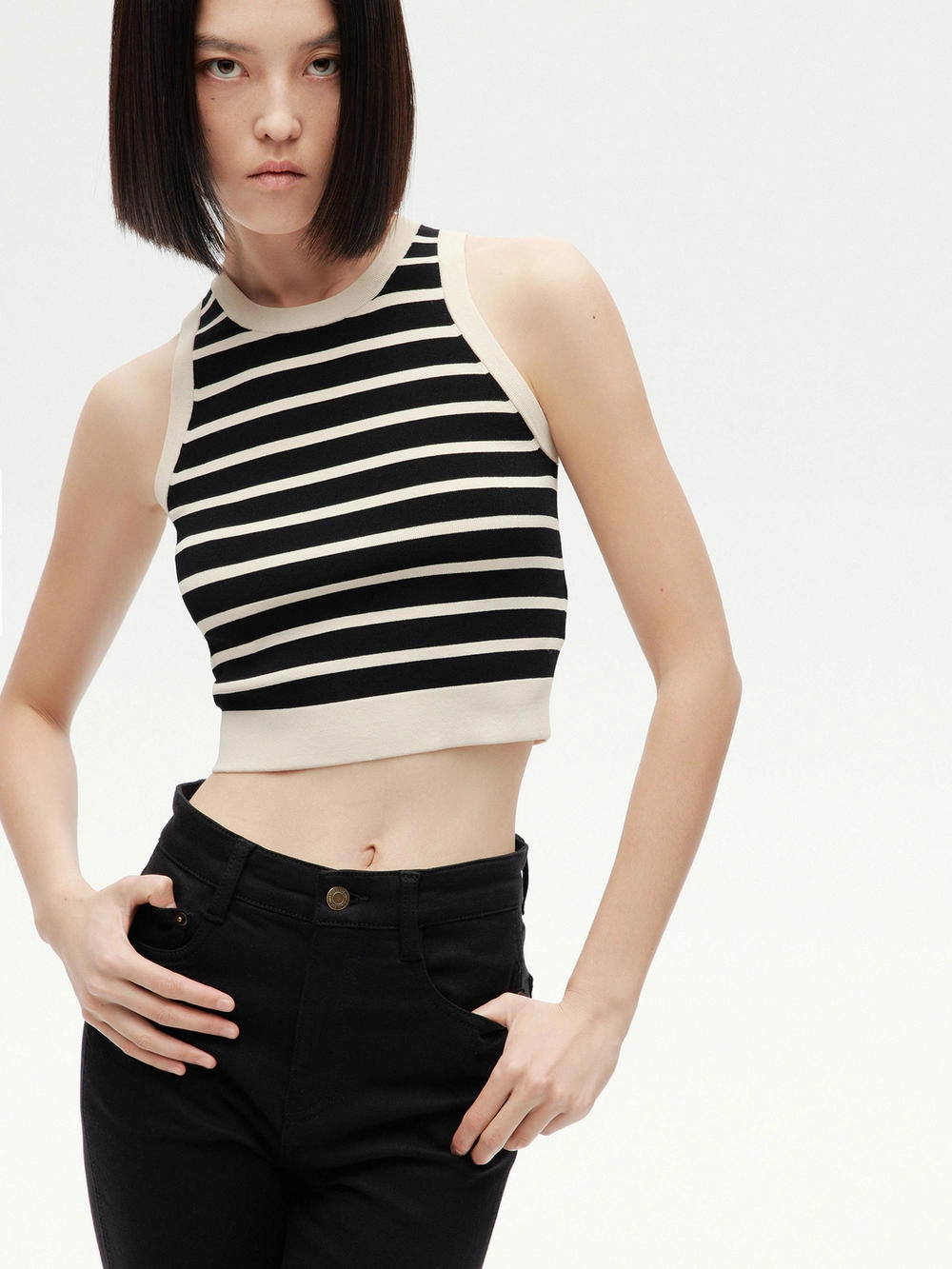 Striped Cropped Tank Top Sweat Wicking Properties