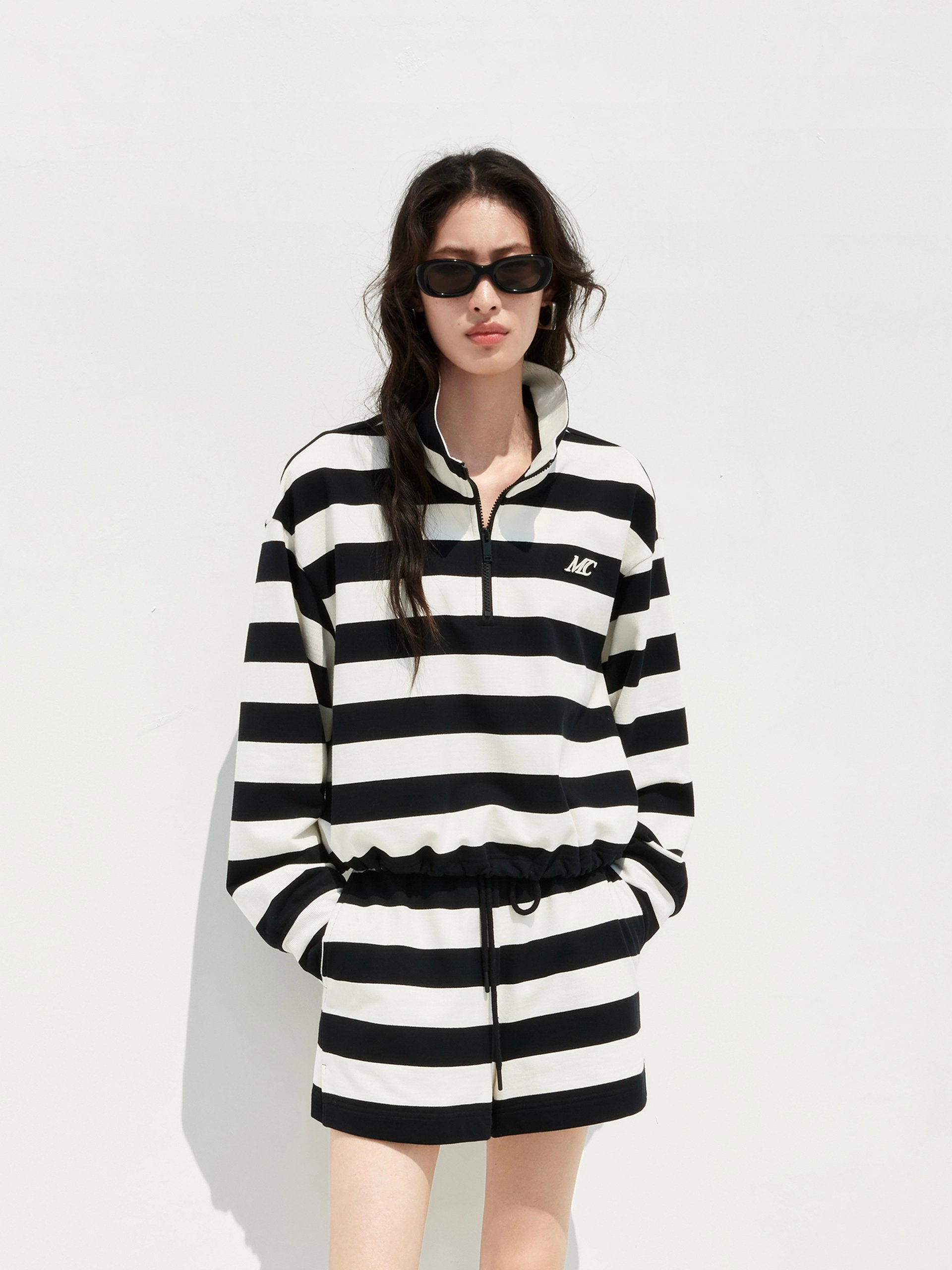 Rapid Evaporation Tech Moisture Transport Fabric Striped Logo Cotton Top