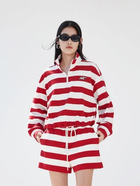 Sustainable Material Blend Striped Logo Cotton Top