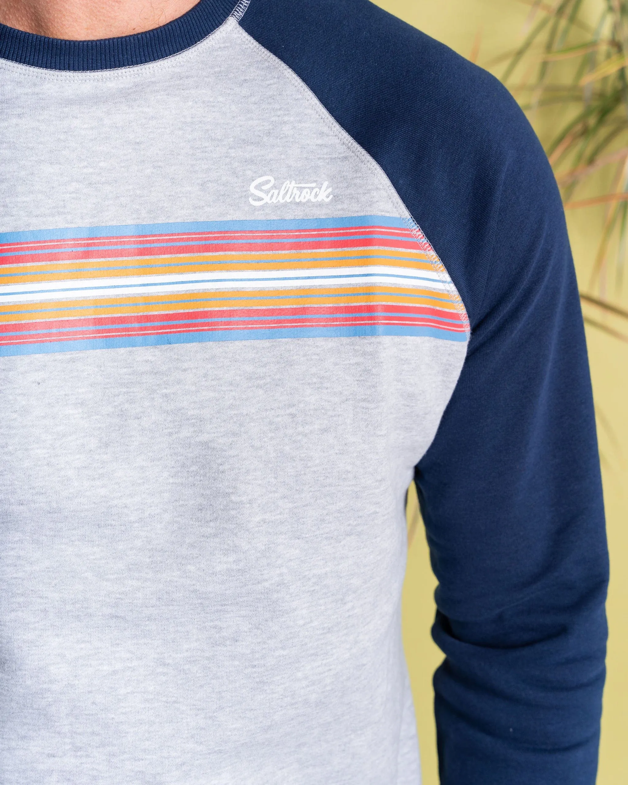 Classic Stripe - Mens Raglan Sweat - Blue/Grey Cozy Wear Design