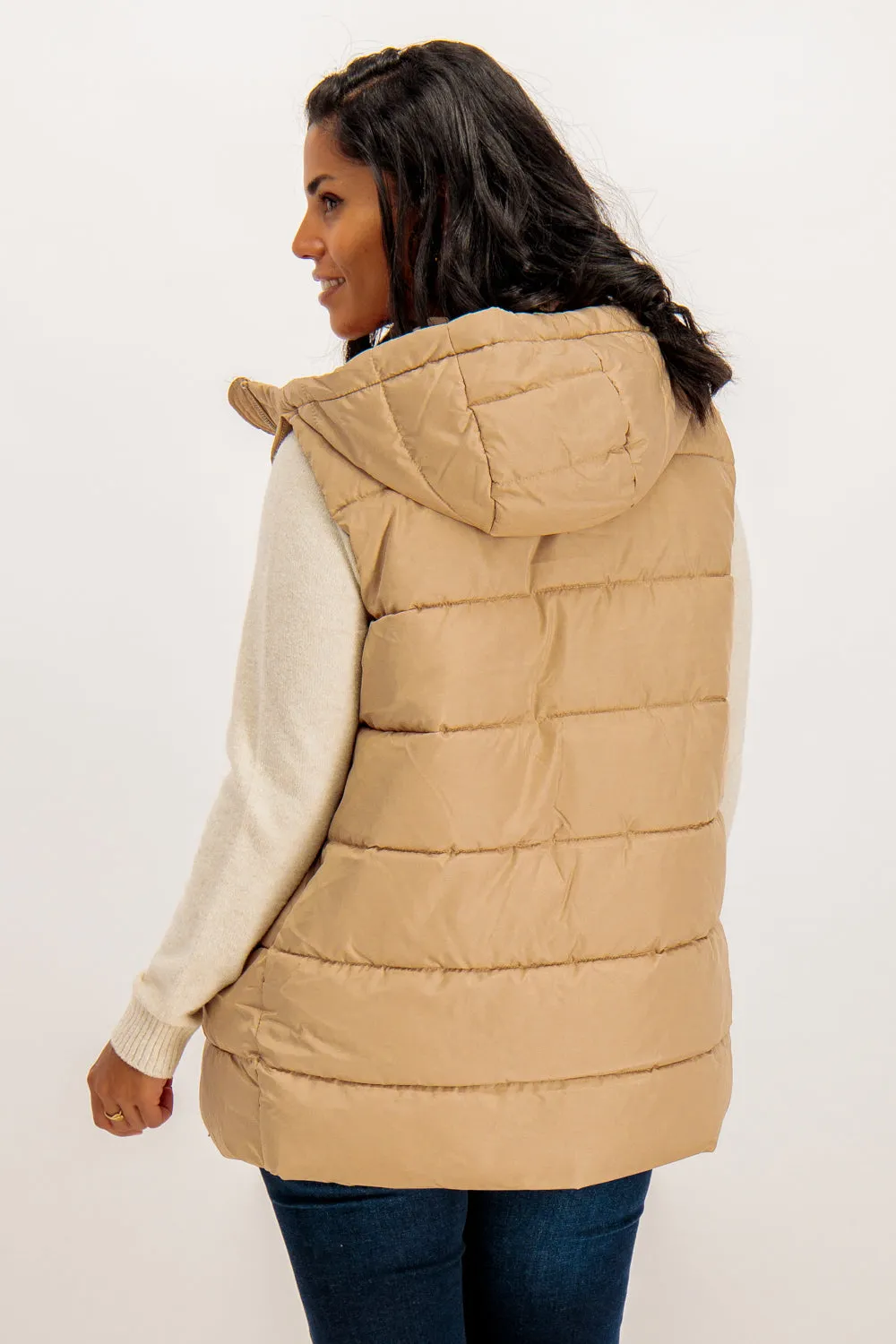 Tate Sesame Hooded Short Puffer Gilet Street Ready Water Resistant Shell