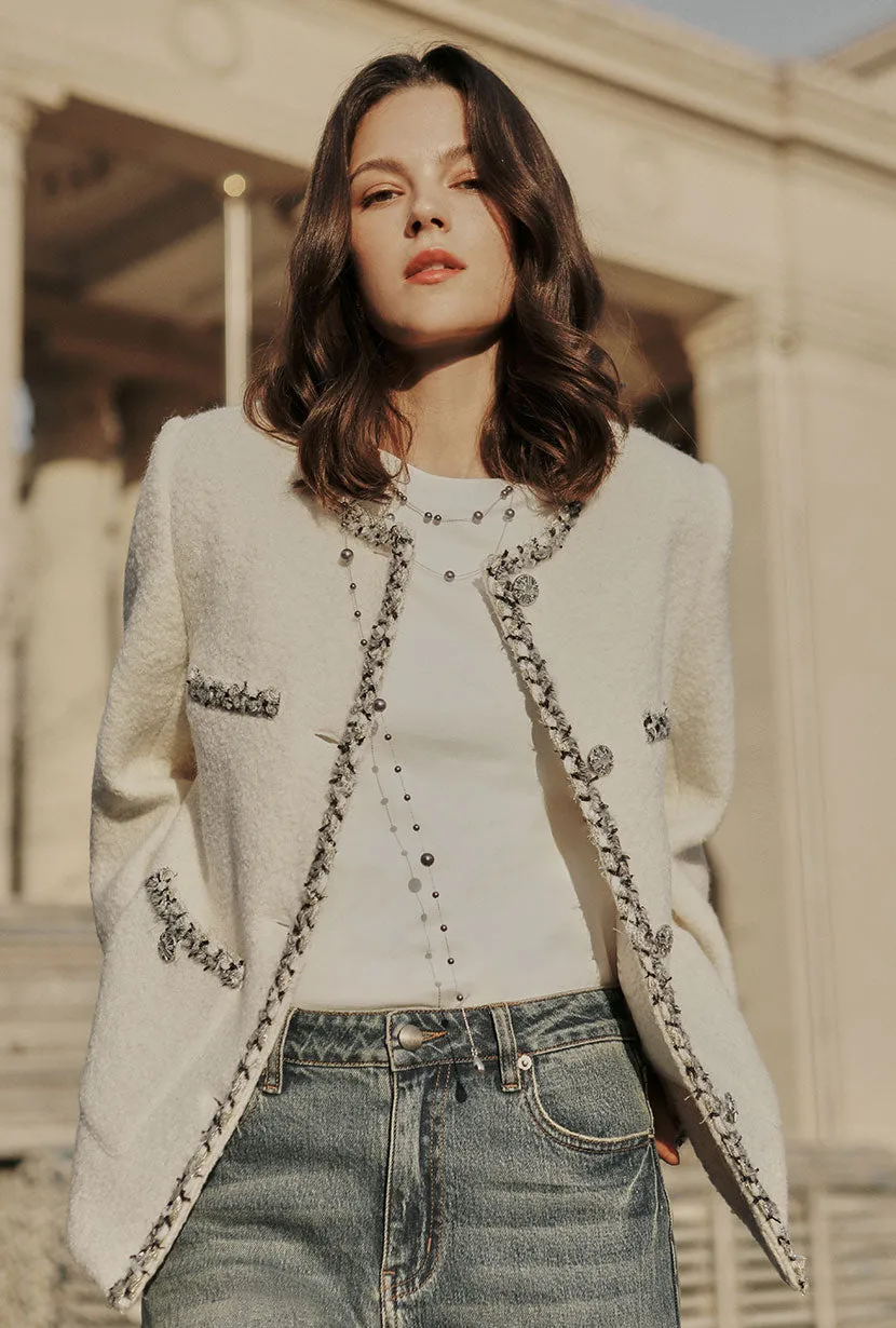 High Visibility Trim Charmaine Oversized Wool Tweed Coat - Ivory