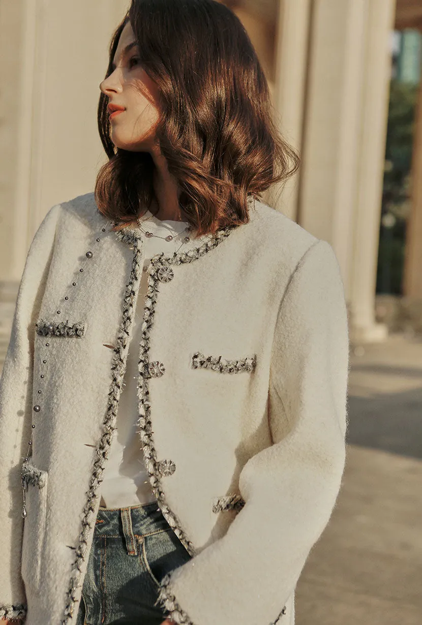 Temperature Adaptive All Season Compatibility Charmaine Oversized Wool Tweed Coat - Ivory