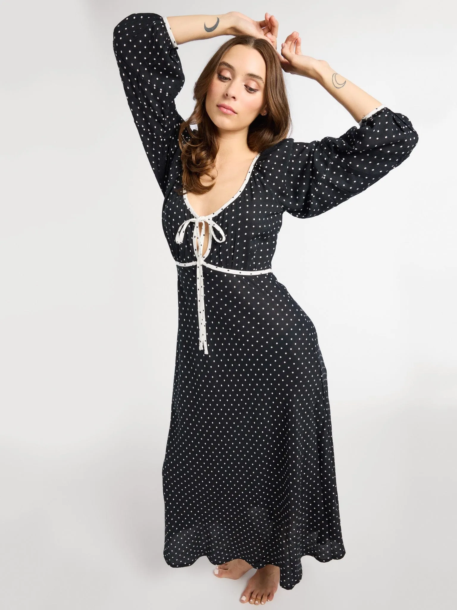 Suki Dress in Black & White Dot Lounge Base