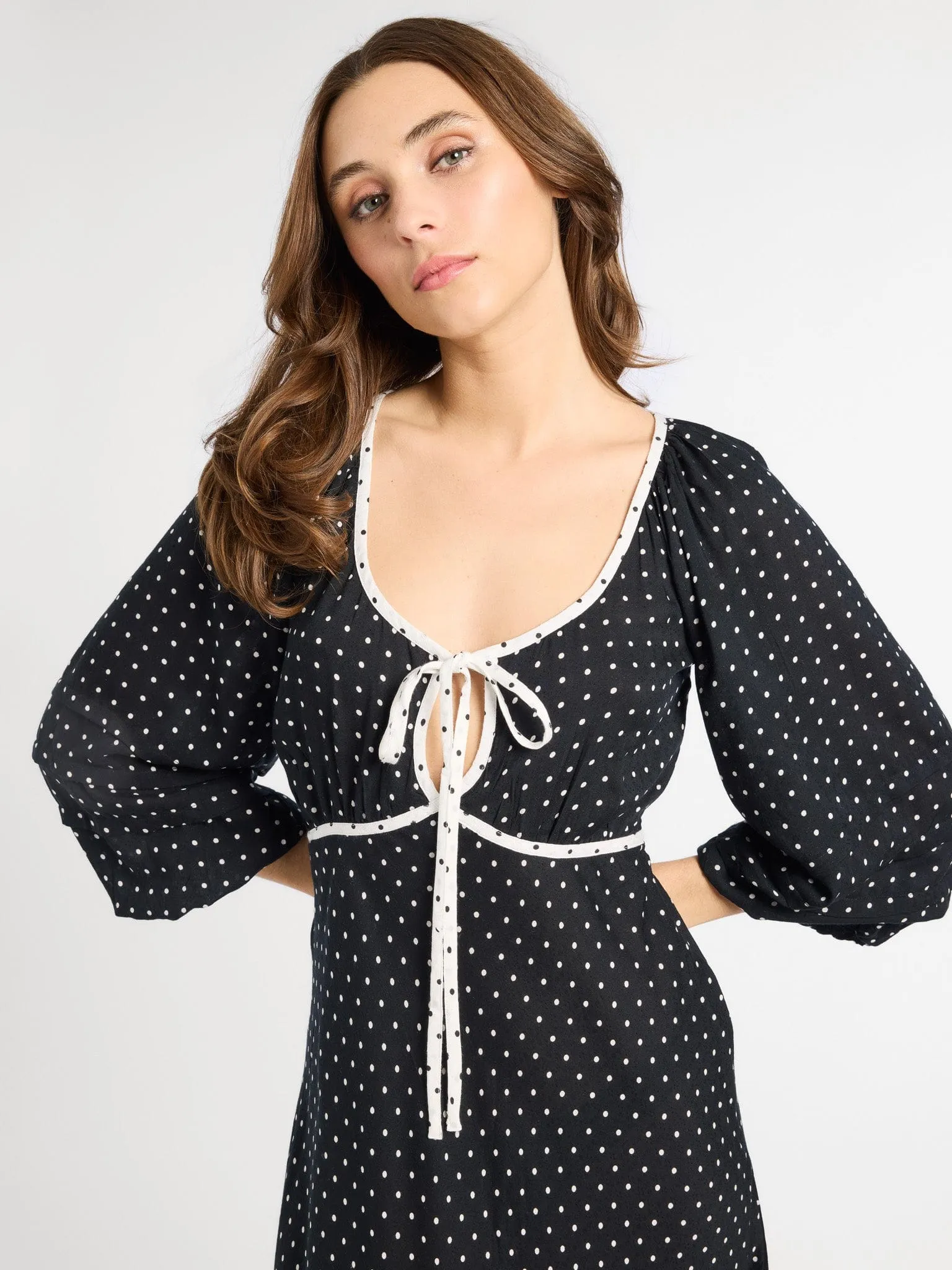 Dreamy Texture Suki Dress in Black & White Dot