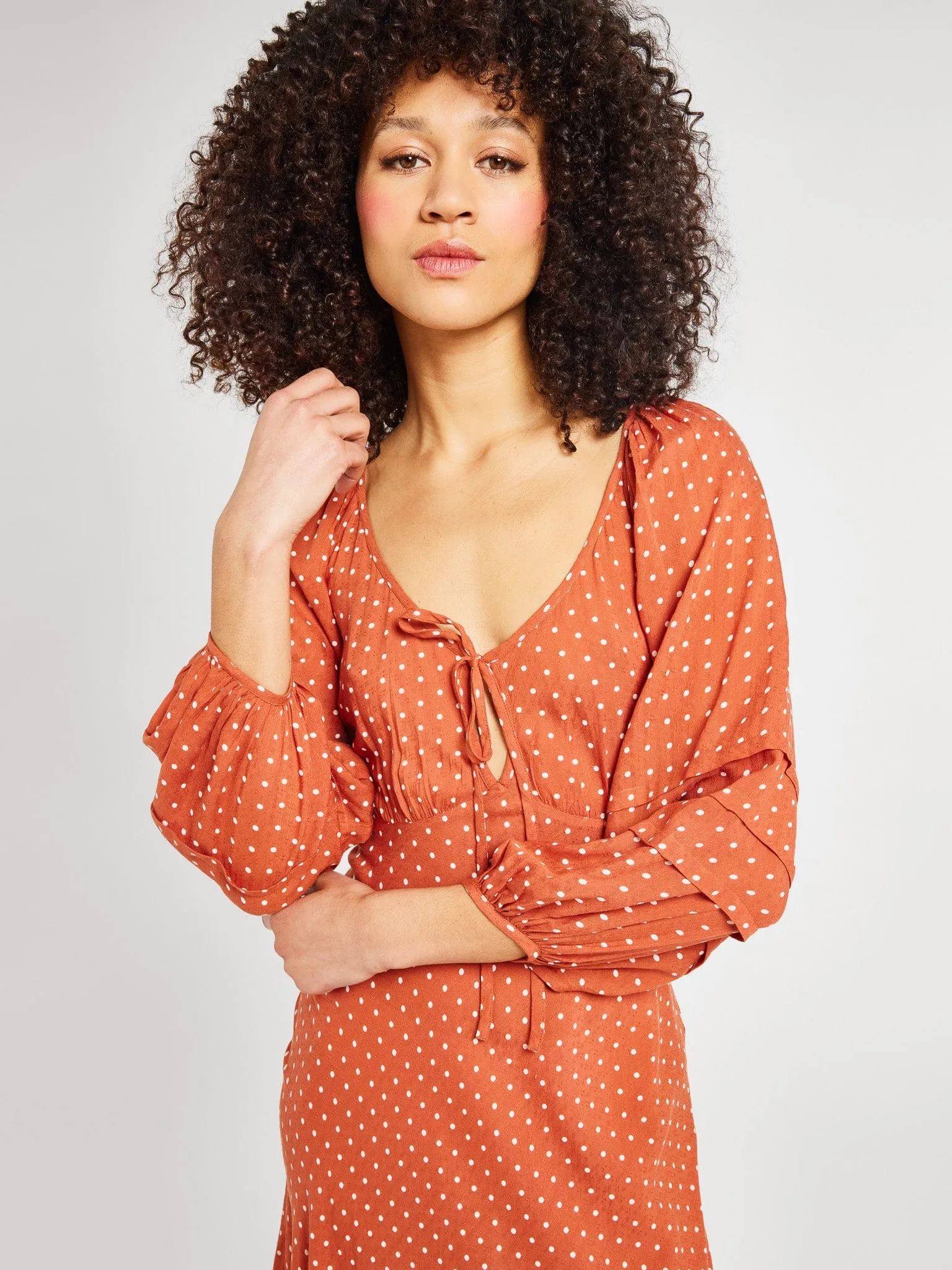 Slit Detail Suki Dress in Terracotta Dot