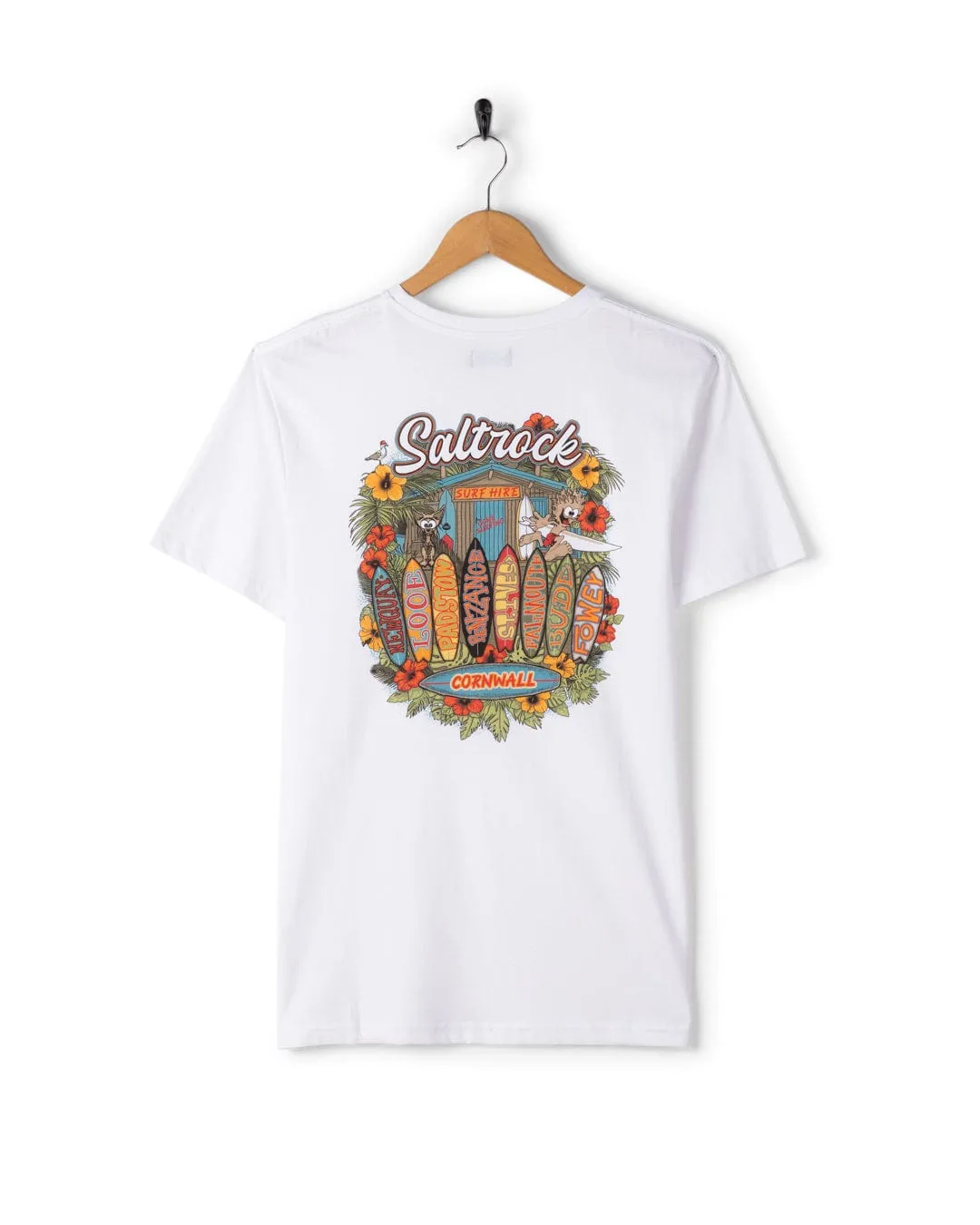 Surf Shack Cornwall - Mens T-Shirt - White MultiPly Fabric