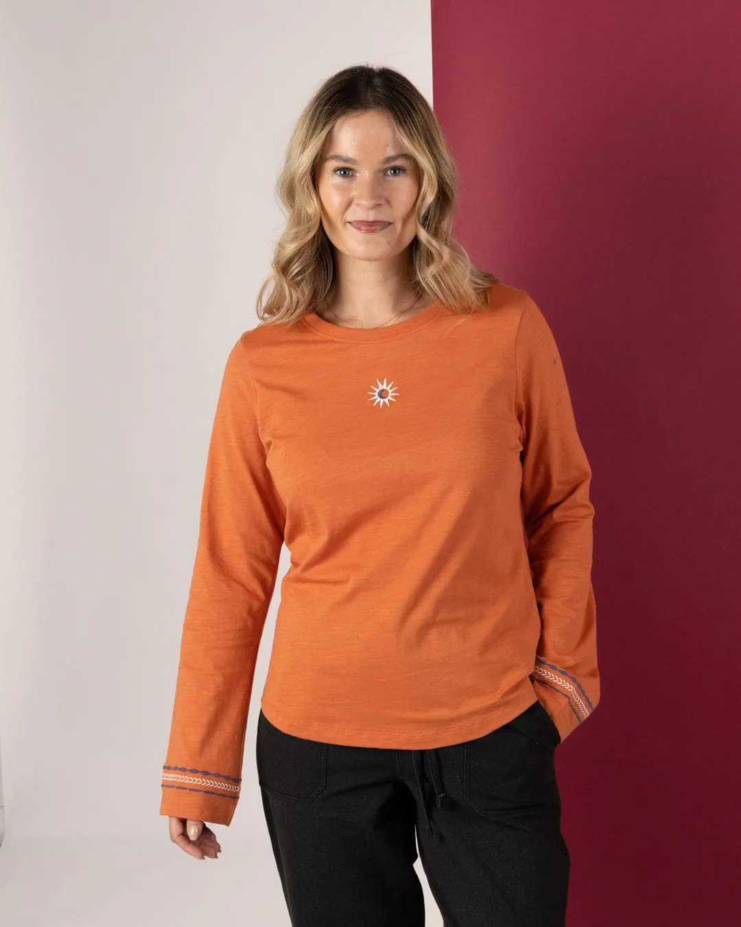 Birdie - Womens Long Sleeve T-Shirt - Orange Vintage Wash Effect