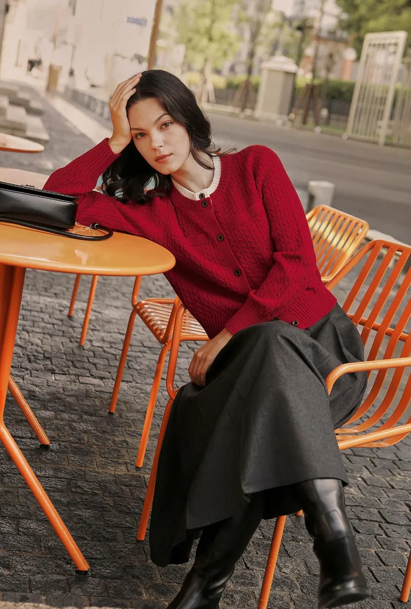 Carmina Wool Cardigan - Red LightweightConstruction