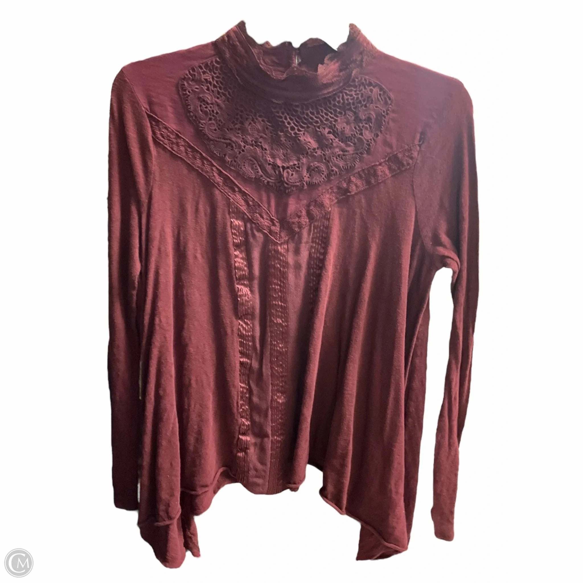 MultiPocket Design Top Long Sleeve By Free People In Maroon, Size: M