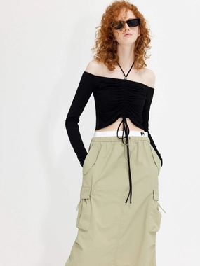 anti slip grip Odor Resistant Material Pleated Halterneck Top