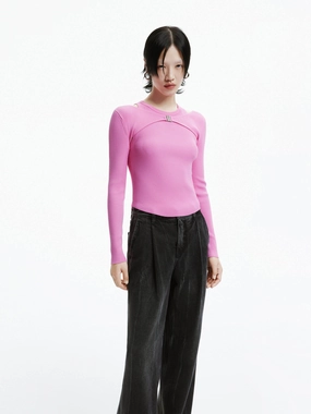 Non Binding Cuffs Deconstruct Ribbed Knit Top