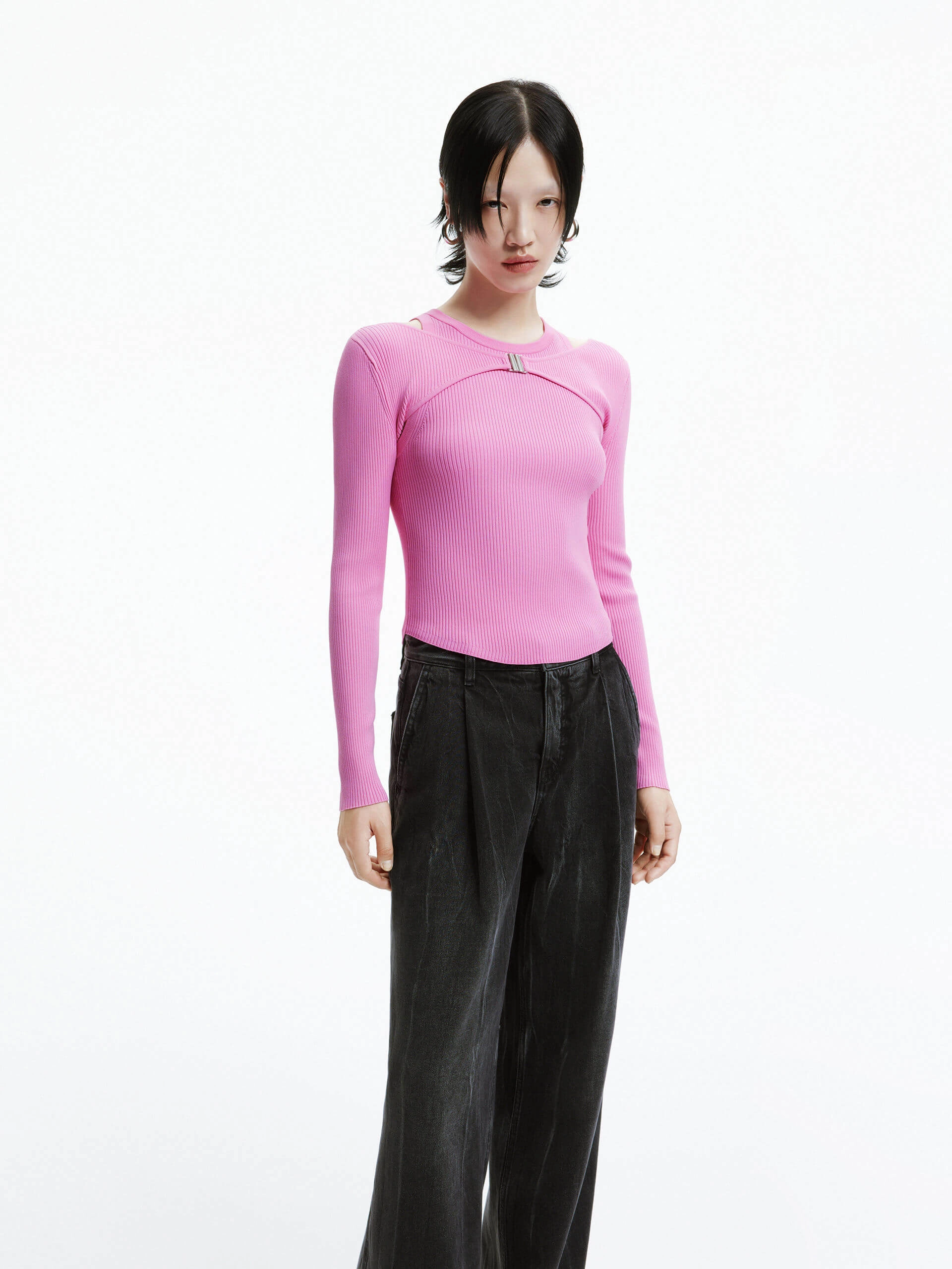 Non Binding Cuffs Deconstruct Ribbed Knit Top
