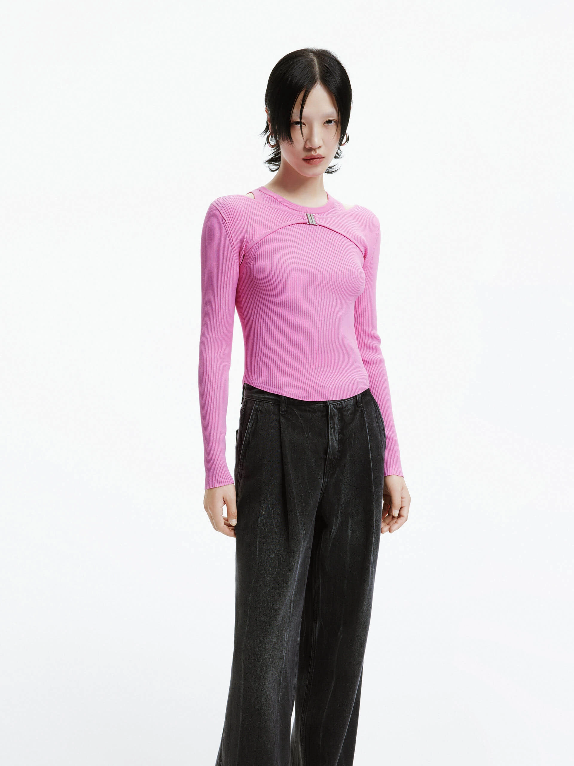 Deconstruct Ribbed Knit Top Moisture Wicking Technology