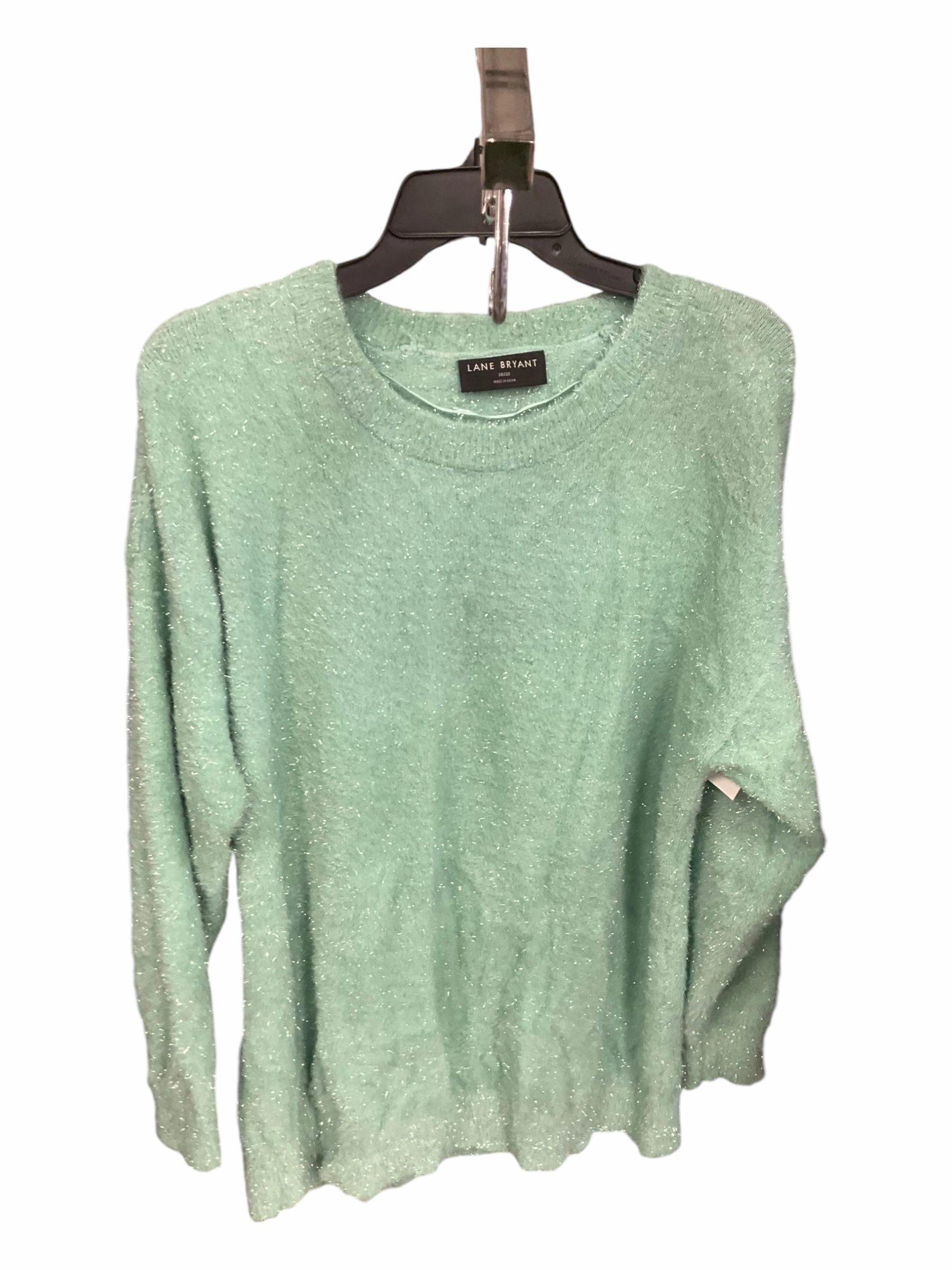 HiddenVentilationPockets Circular Knit Sweater By Lane Bryant In Green & Silver, Size: 18
