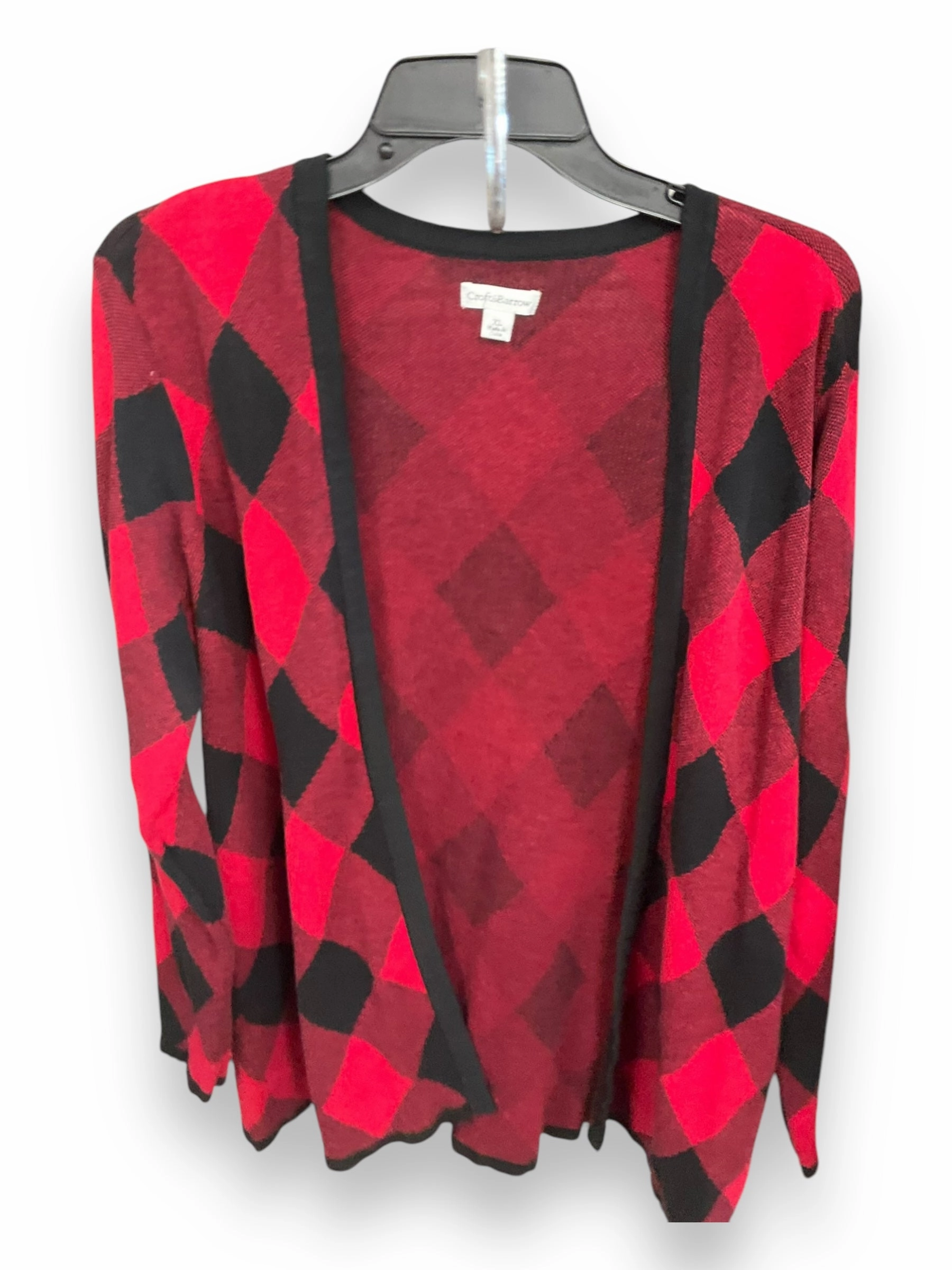 Sweater Cardigan By Croft And Barrow In Black & Red, Size: Xl Thermal Regulation Fabric Garment Washed Softness