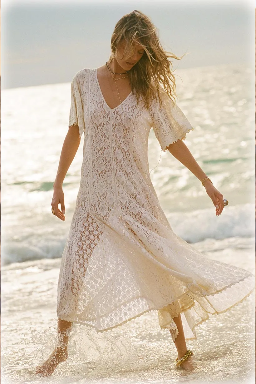 Contrast-Panel Machine-washable Lux Lisbon Lace Handkerchief Dress