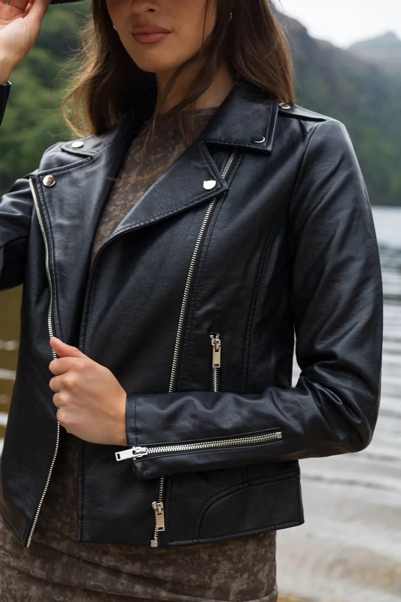 Cara Faux Leather Jacket Stormproof Zipper Breathable Mesh Panels
