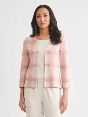 Travel Wardrobe Adjustable Cuff Design Tailored Multi-Color Plaid Knit Jacket - True Fit