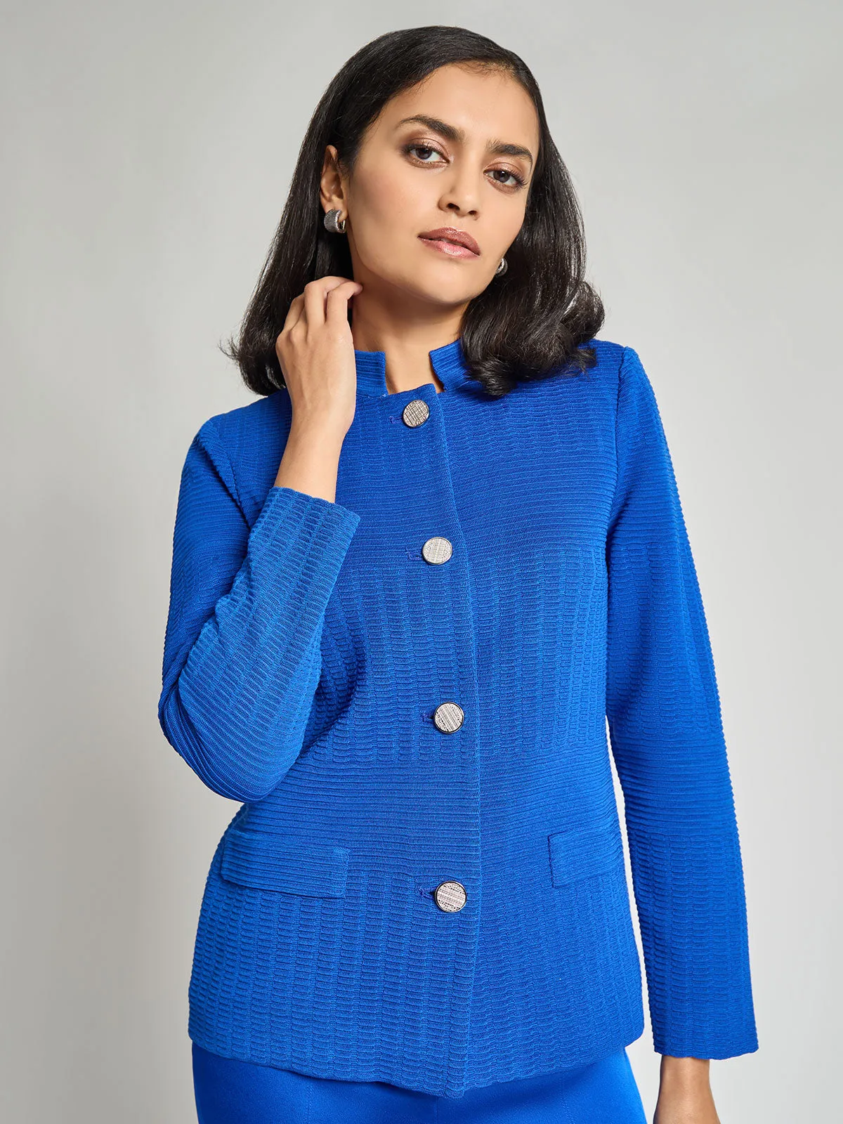 Evening Chill Piece BondedSeams Tailored Tonal Ottoman Knit Jacket - Vanity Fit
