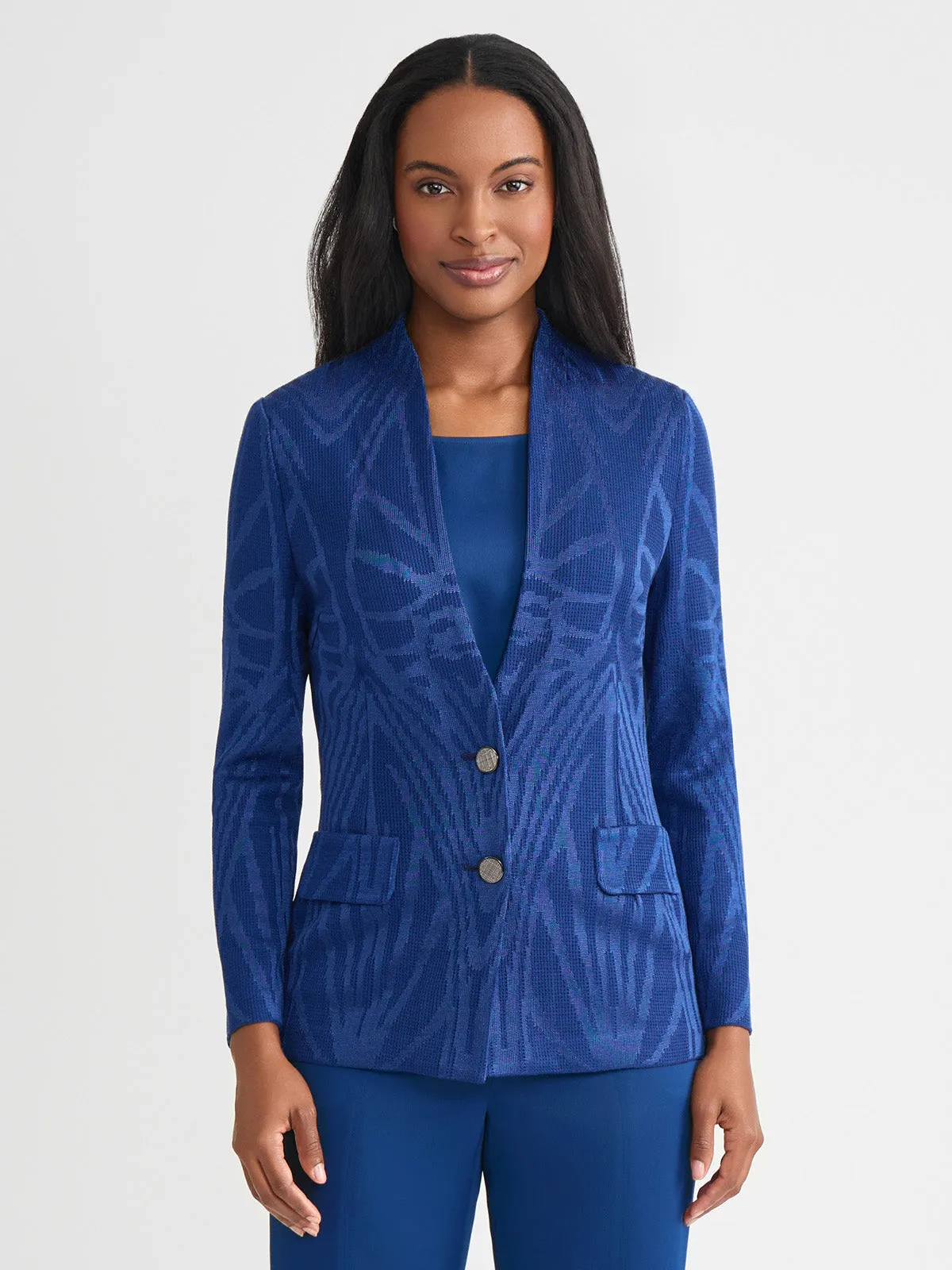 Tailored Tonal Pattern Knit Jacket - True Fit Trail To Town