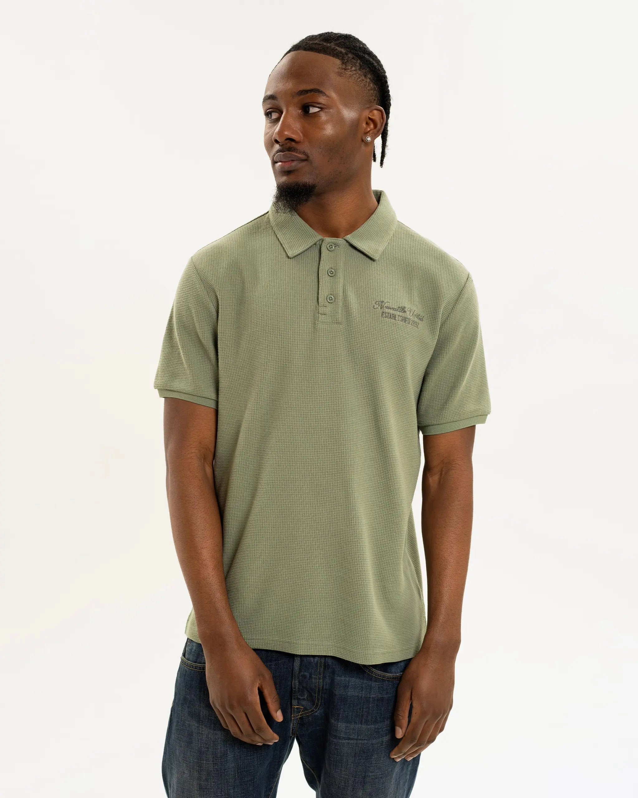 Versatile Outfit Newcastle United Men's Sage Waffle Open Neck Polo Shirt