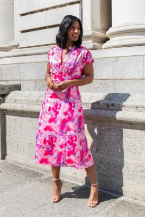 Talia Pink Marble Print Midi Dress Clean Flow