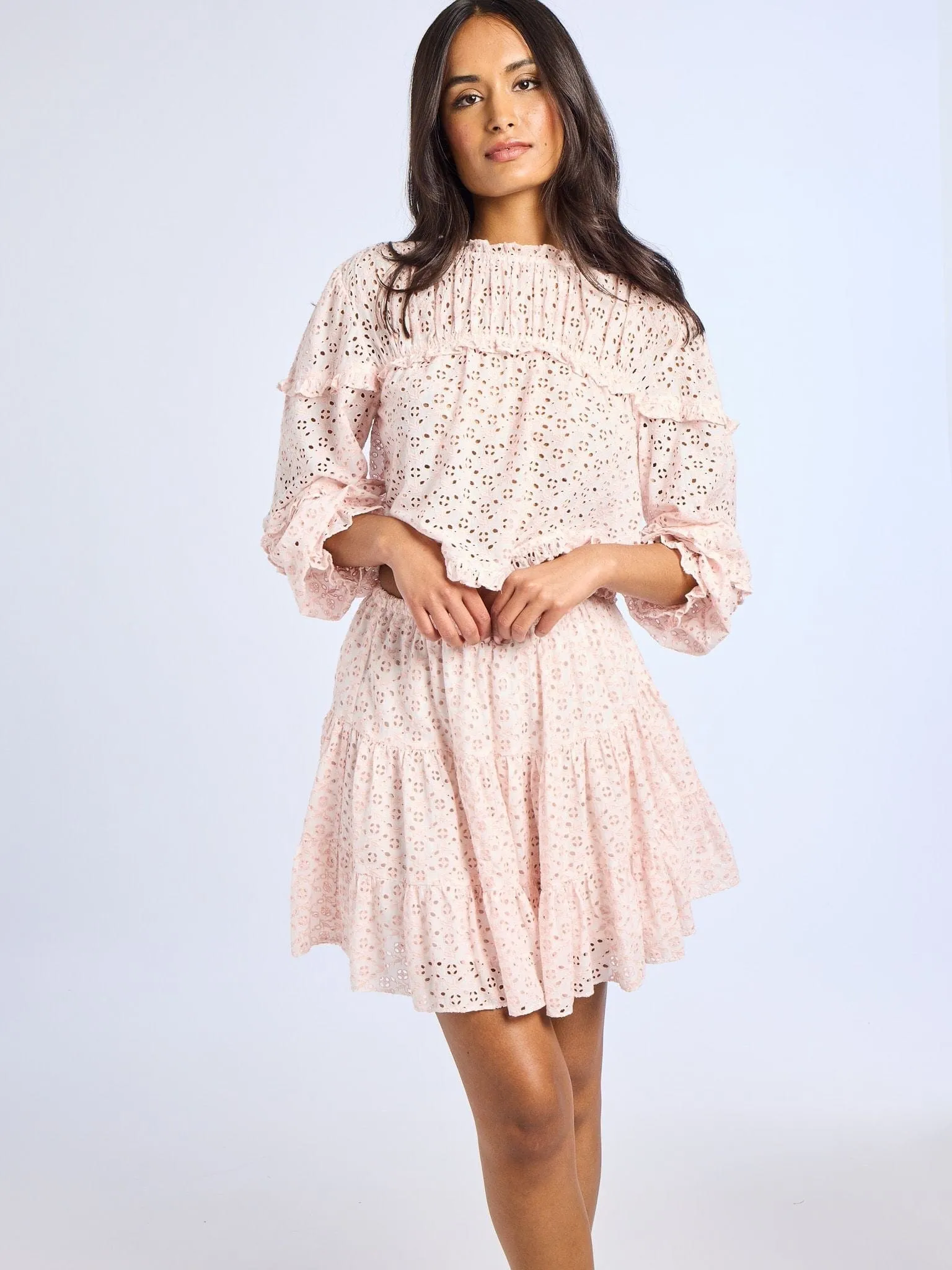 Fair trade Tania Skirt in Rose Eyelet