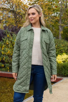 Modular Layering System Ergonomic Cut Tanzia Green Quilted Coat