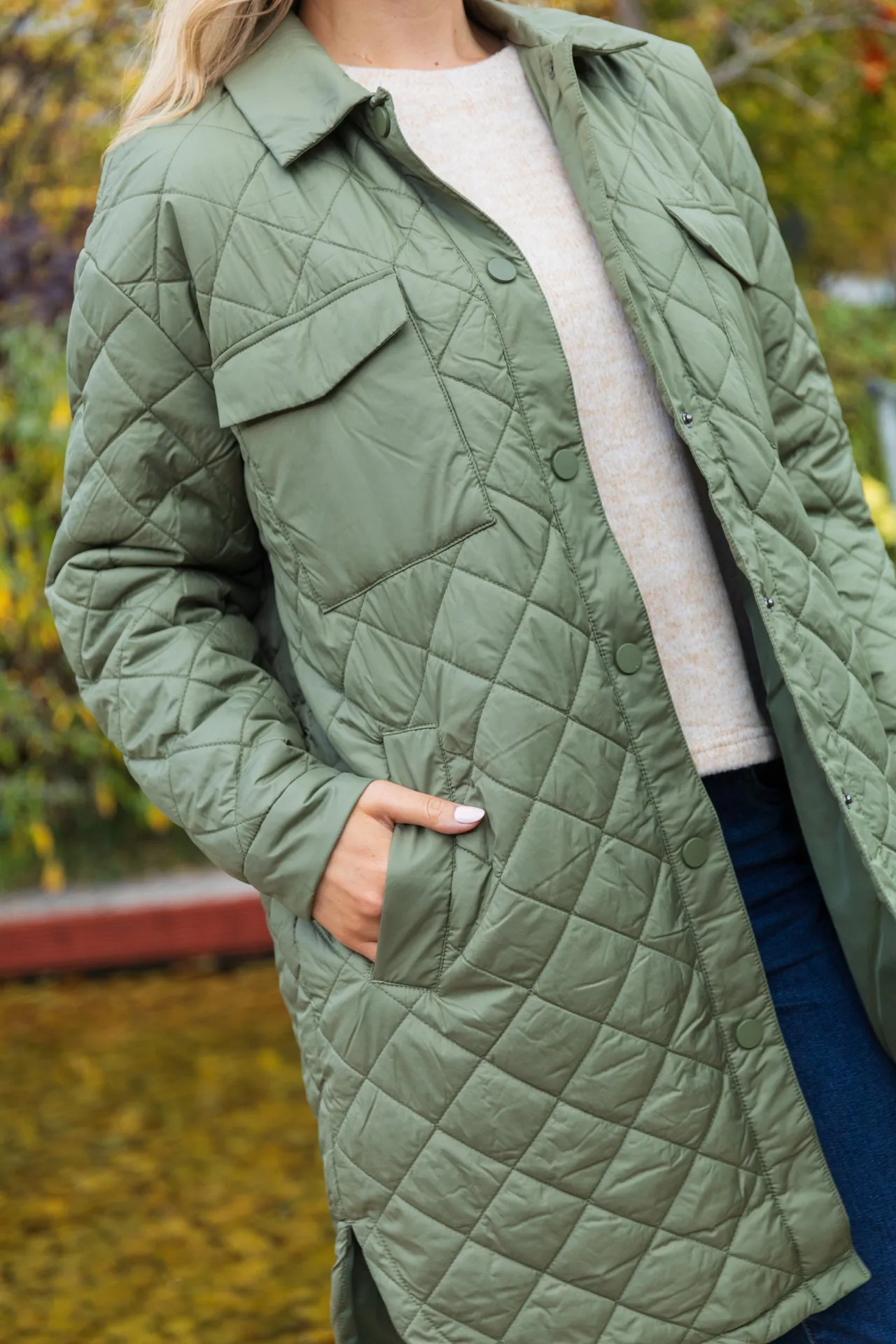 Bomber Cut Tanzia Green Quilted Coat