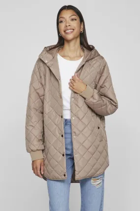 Tate Taupe Quilted Hooded Jacket Two Way Zipper Heat Retention Layer