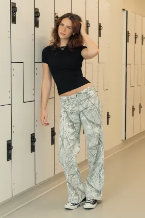 Tattoo Camo Low-Rise Wide-Leg Denim Pant Anti Odor Treatment