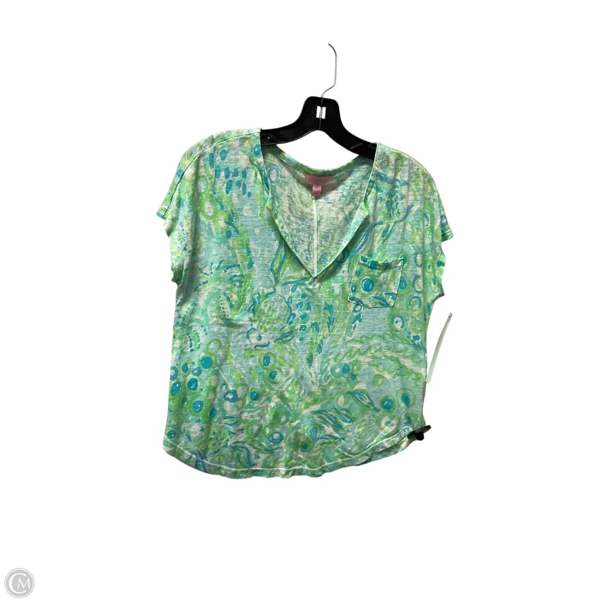 Top Short Sleeve Designer By Lilly Pulitzer In Blue & Green, Size: Xs Vintage authenticity Sleeveless