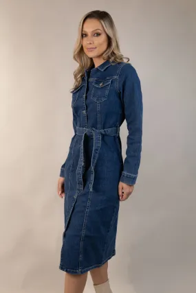 Telly Medium Blue Denim Shirt Dress Slim Form