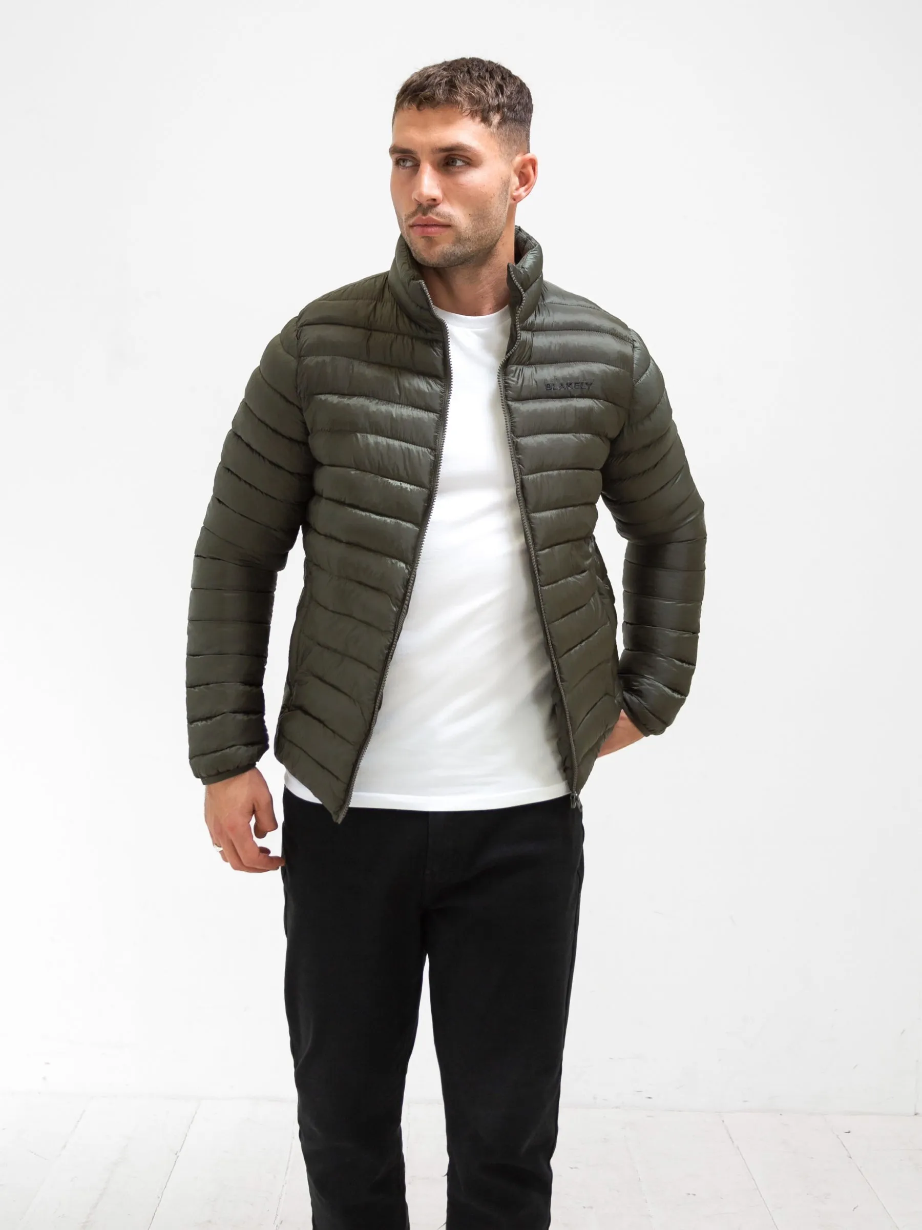 Smooth Zipper Track Lucas Lightweight Puffer Jacket - Dark Green