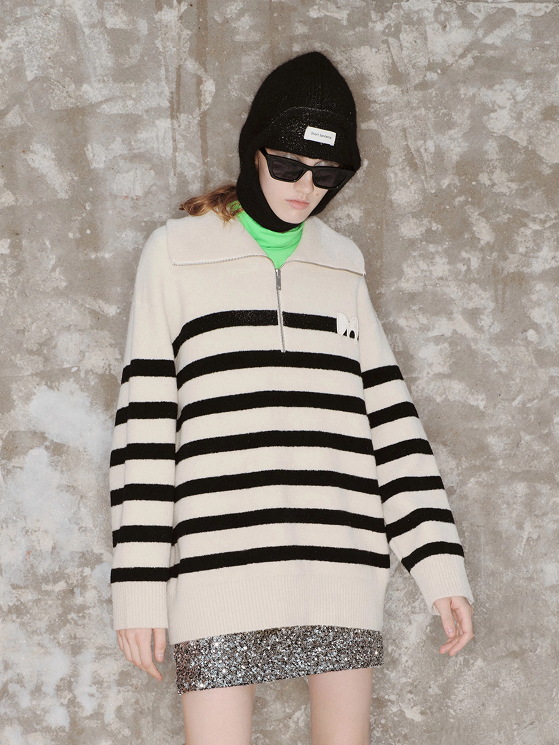 Knit Fabric Technology Moisture Wicking Technology Wide Lapel Striped Sweater