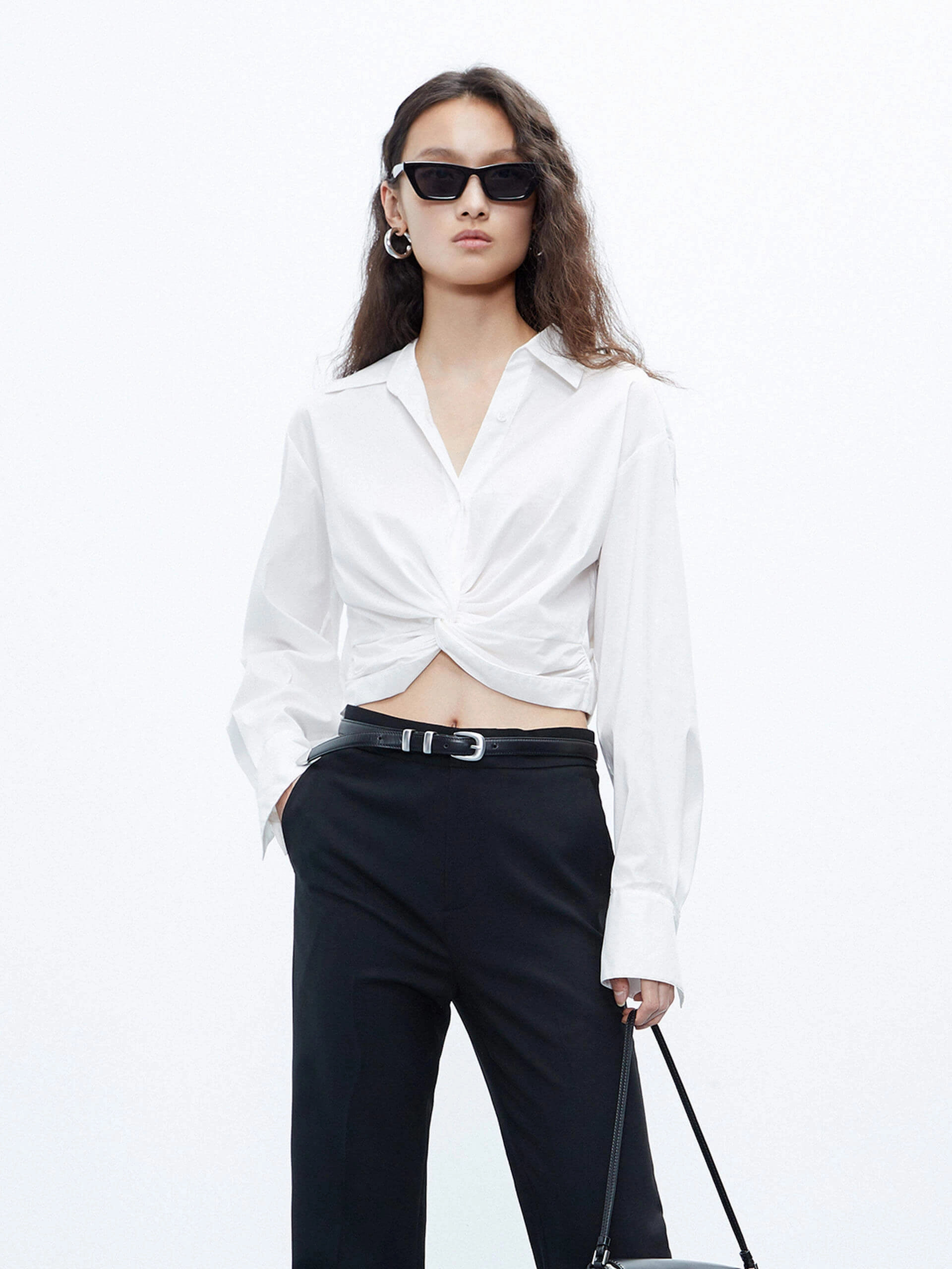 Cropped Twisted Details Shirt Bonded Stitching Layered Warmth