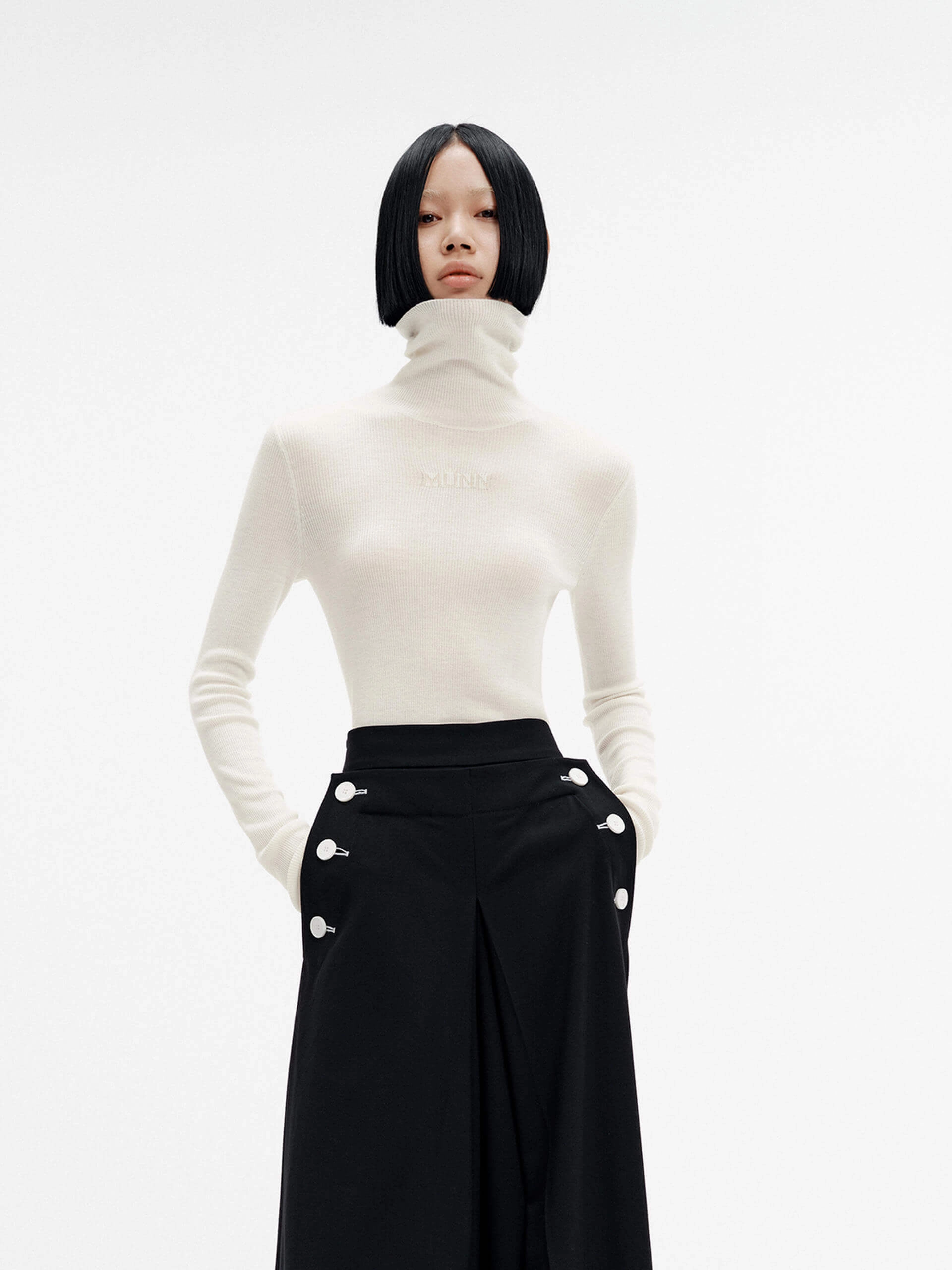 Merino Wool Turtleneck Top Breathable Mesh Zones