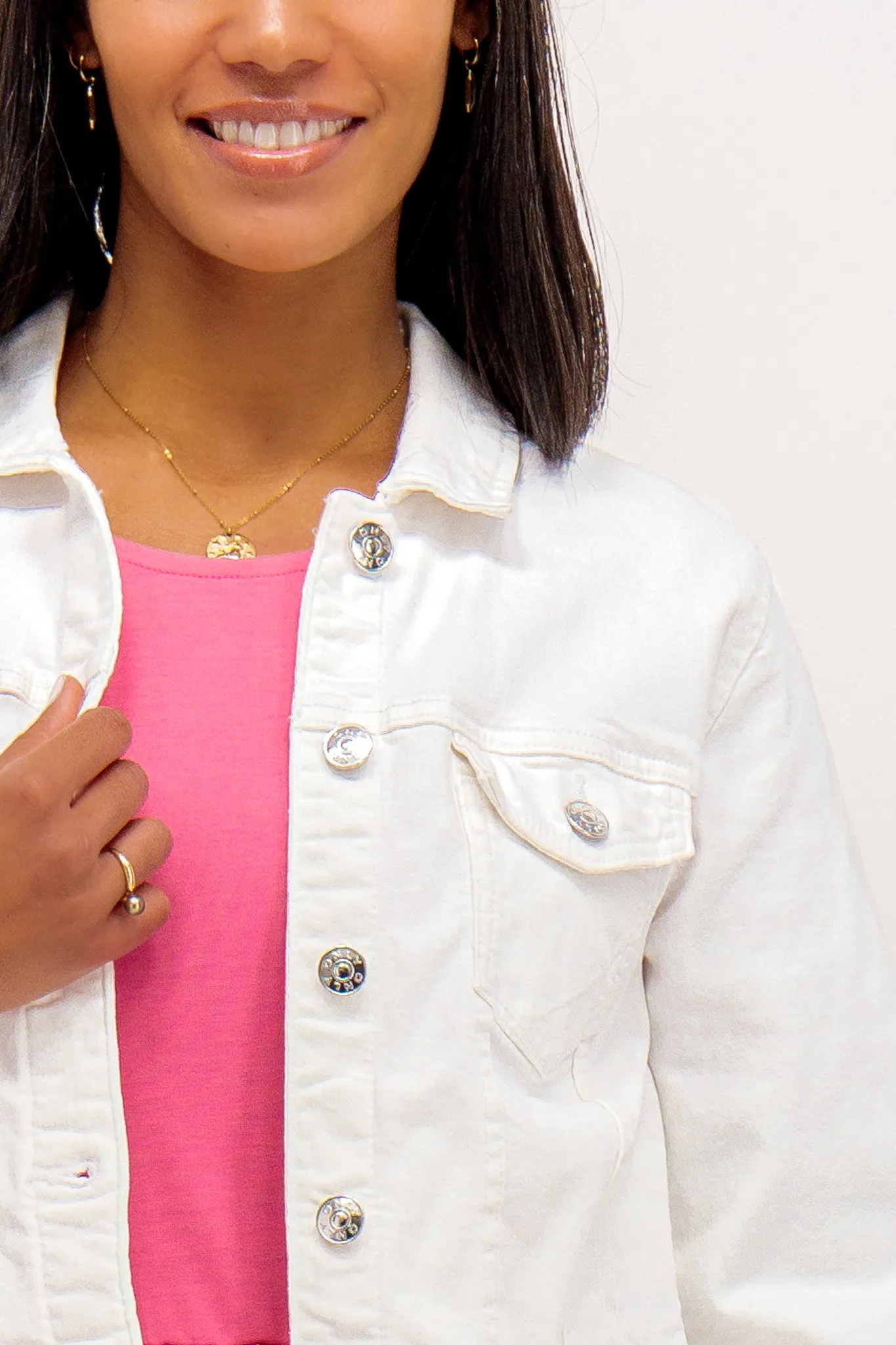Tia White Denim Jacket AllDayCompression Layered Look