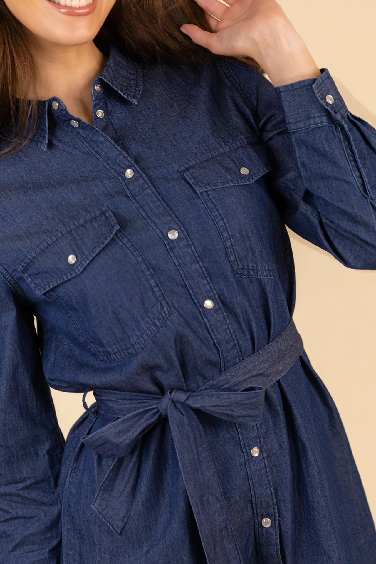 Work Look Autumn Mood Kai Medium Blue Denim Shirt Dress