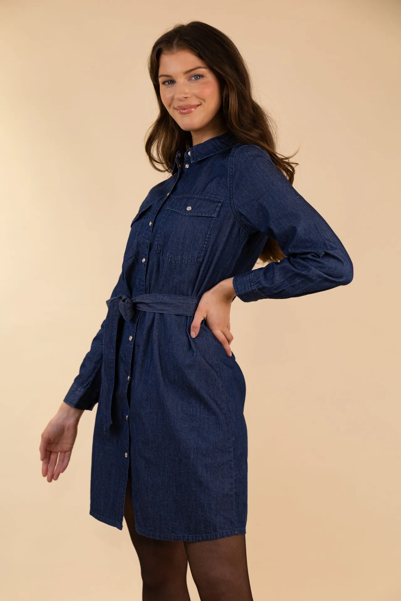 Smooth Vibes Mood Look Kai Medium Blue Denim Shirt Dress