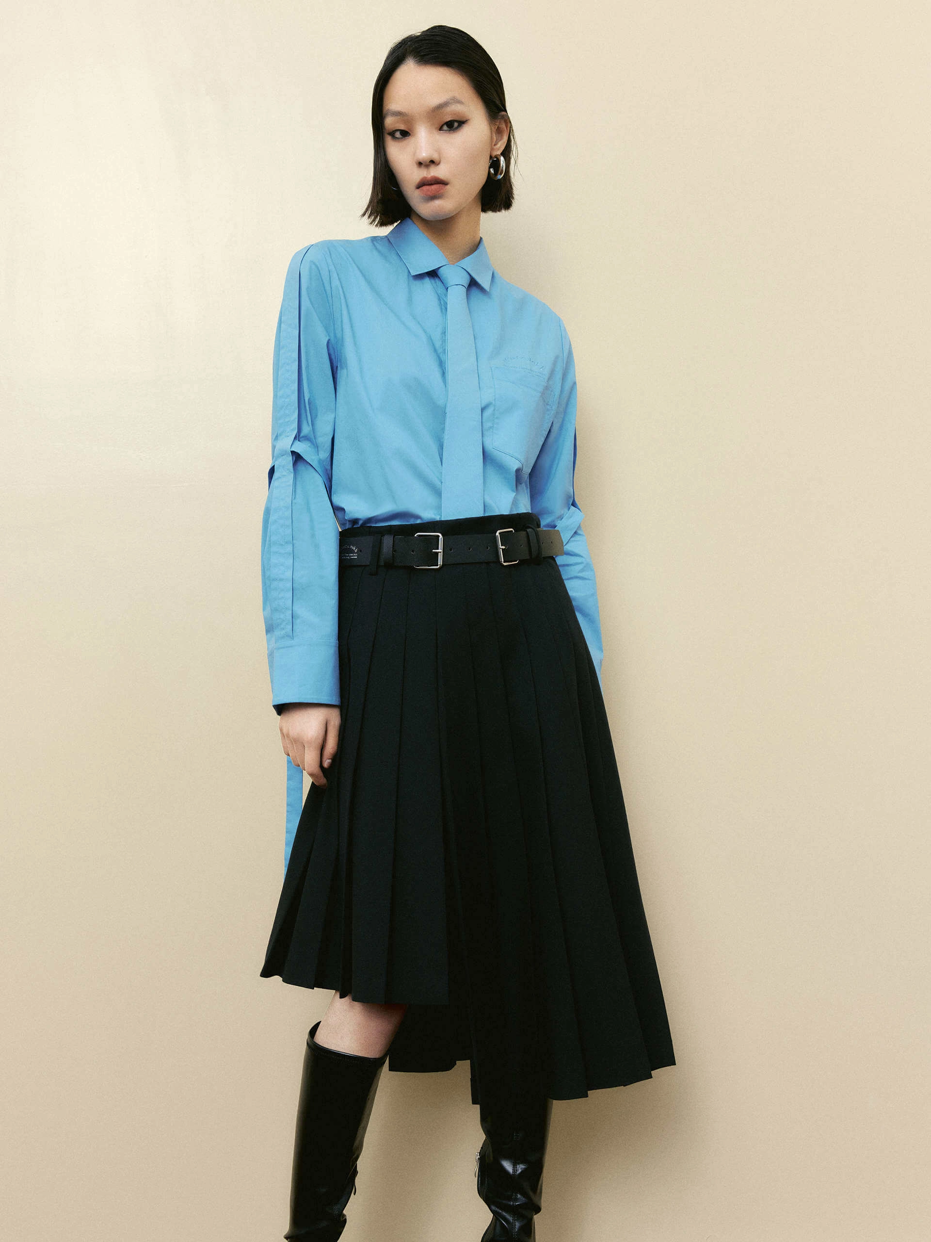 Sustainable Material Blend Tie Details Shirt