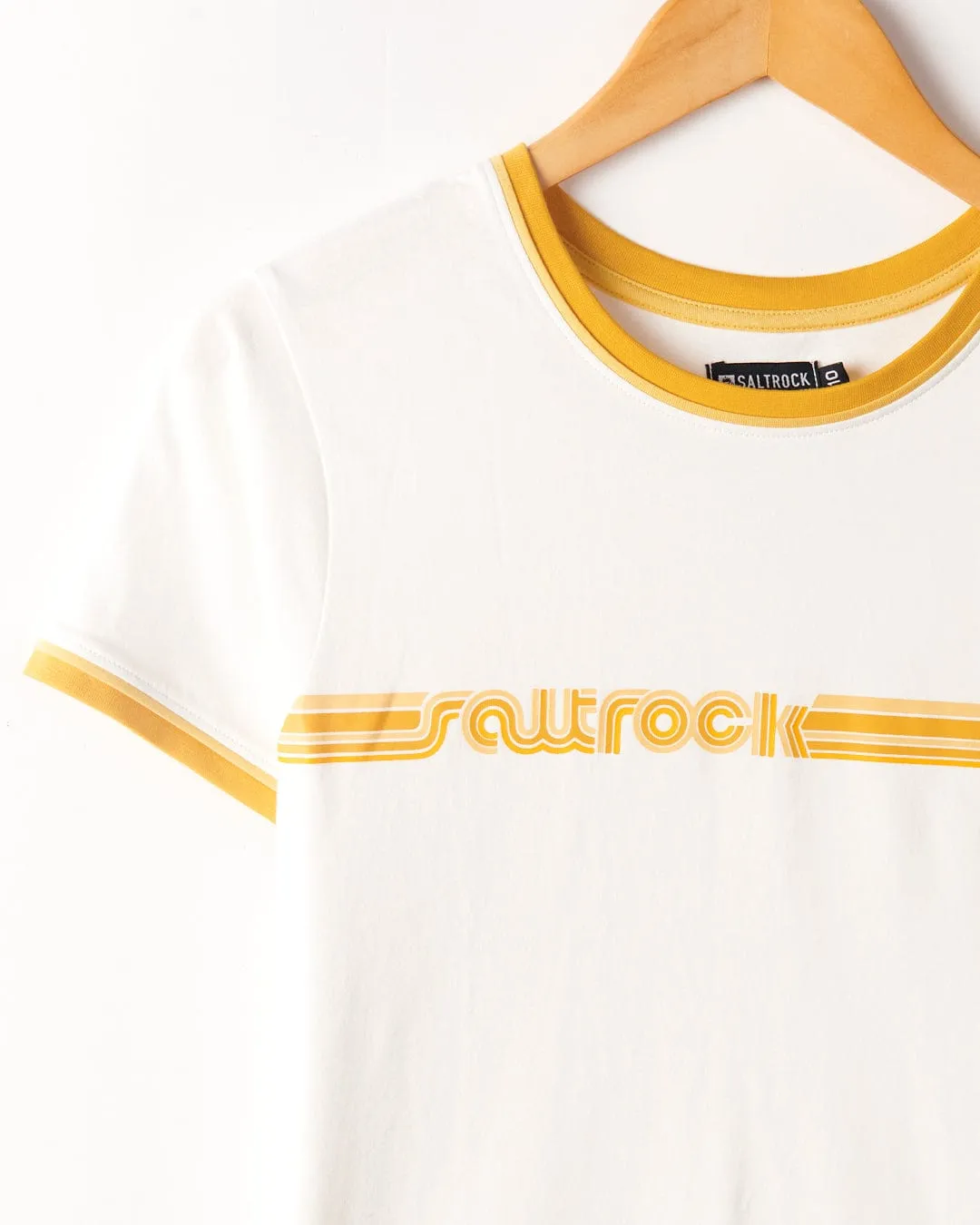 Chill Vibe Reinforced Shoulders Retro Ribbon - Womens Shorts Sleeve T-Shirt - White