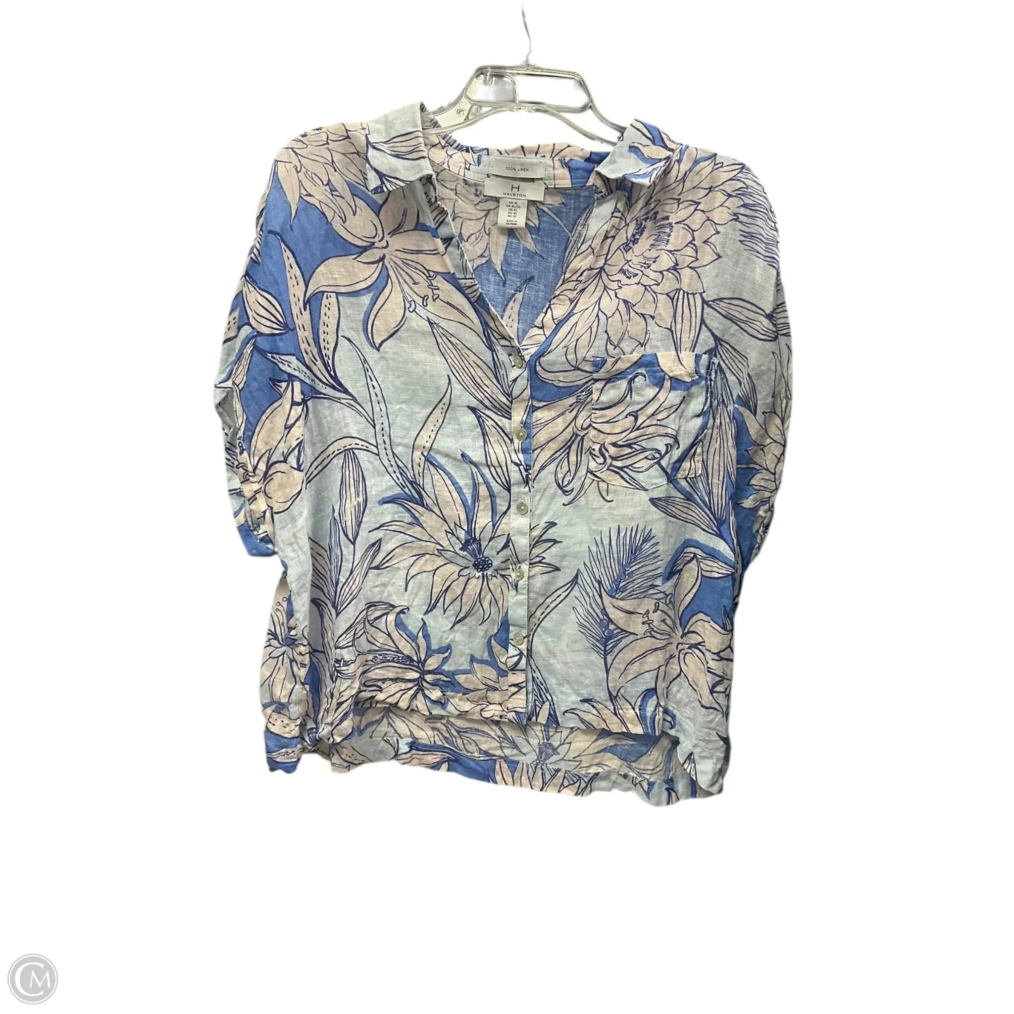 Quick Access Zipper Top Short Sleeve Designer By Halston In Blue, Size: Xl