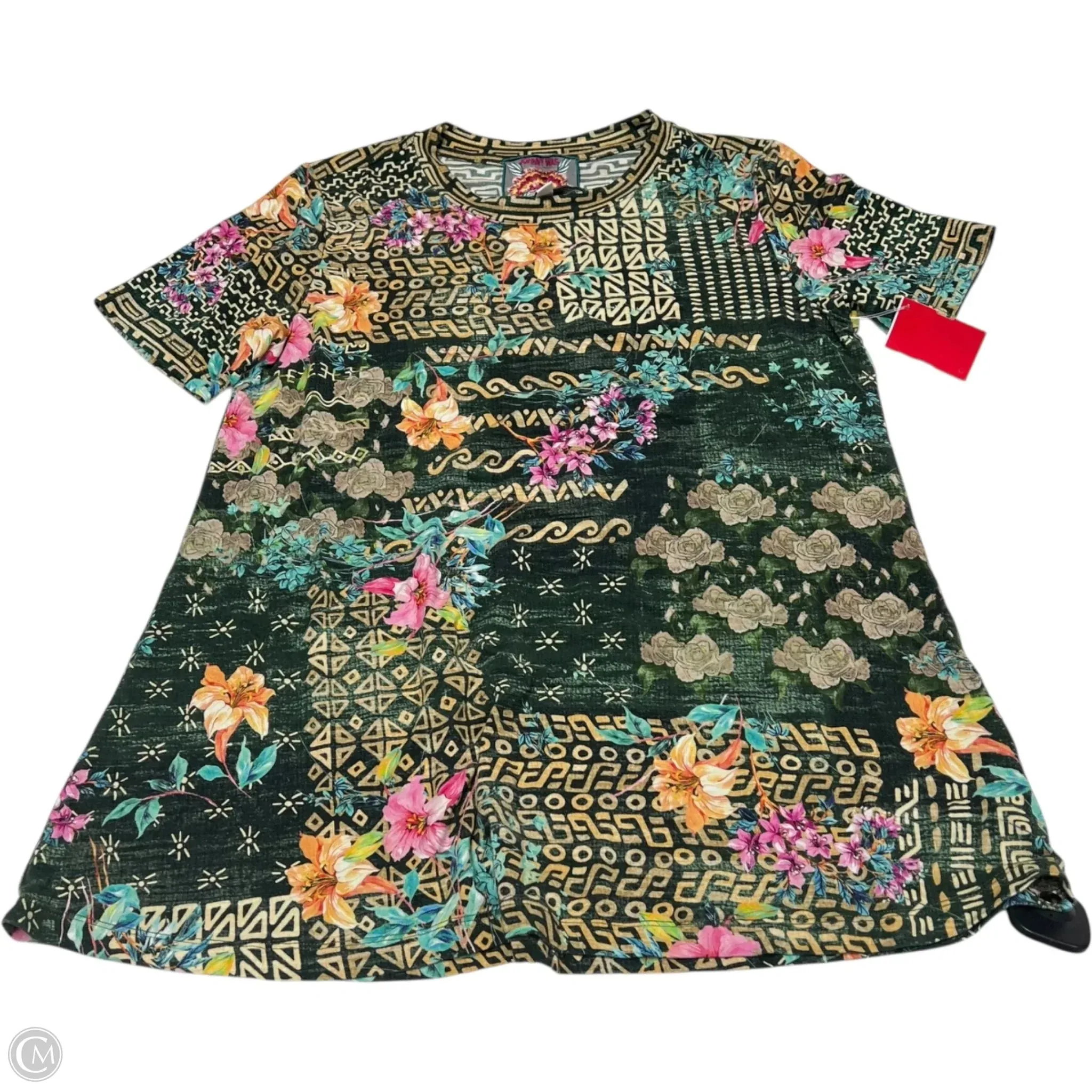 Lightweight Comfort Wear Top Short Sleeve Designer By Johnny Was In Green, Size: S