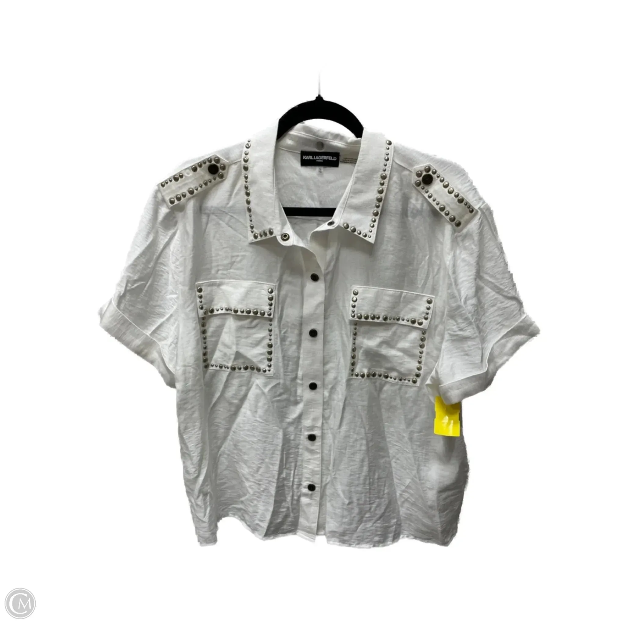 Classic Trend Look Top Short Sleeve Designer By Karl Lagerfeld In White, Size: Xl