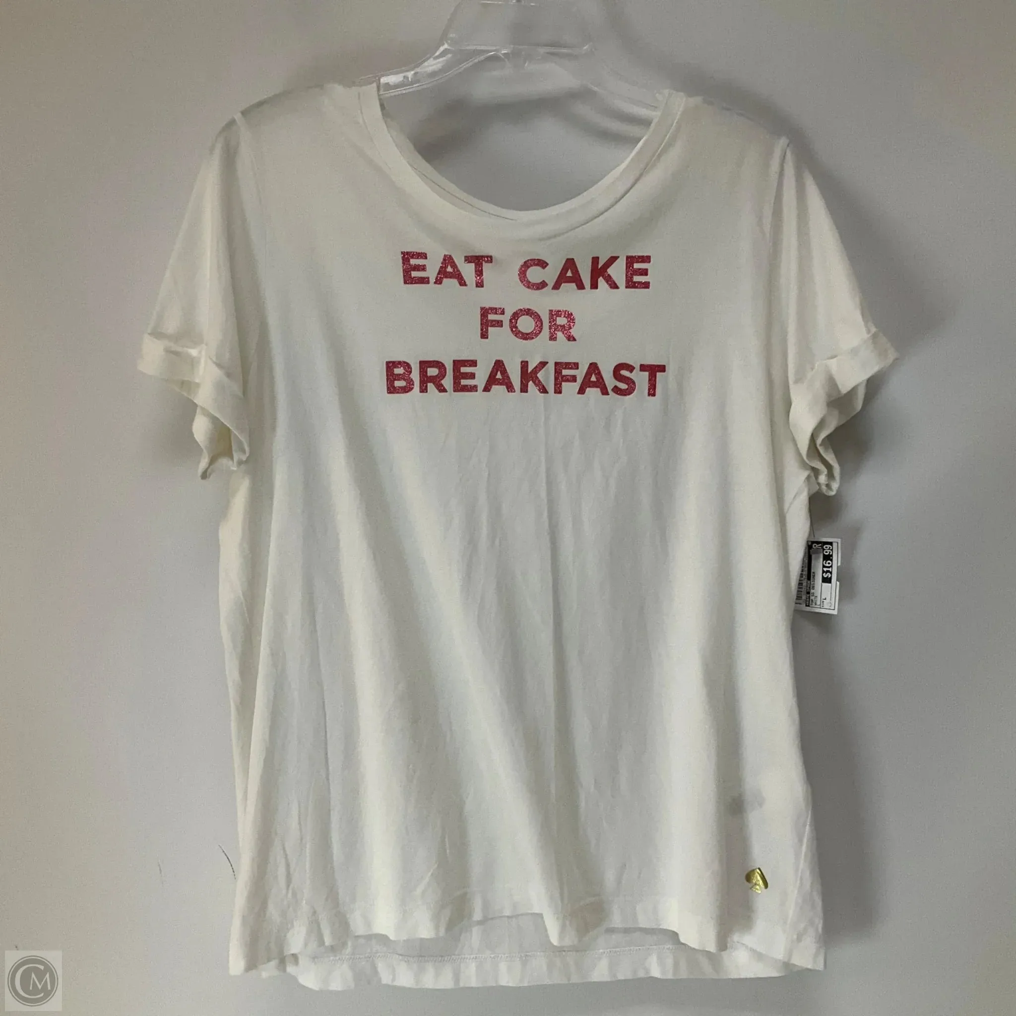 regular but not boring Top Short Sleeve Designer By Kate Spade In White, Size: L