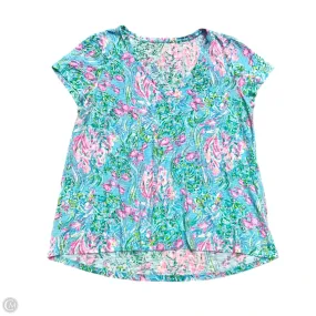 Versatile Design Top Short Sleeve Designer By Lilly Pulitzer In Blue & Pink, Size: L